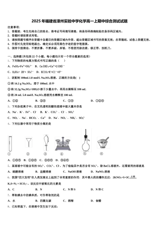 2025年福建省漳州实验中学化学高一上期中综合测试试题含解析