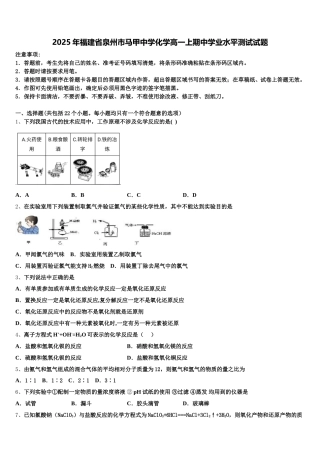 2025年福建省泉州市马甲中学化学高一上期中学业水平测试试题含解析