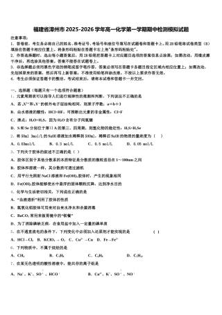 福建省漳州市2025-2026学年高一化学第一学期期中检测模拟试题含解析