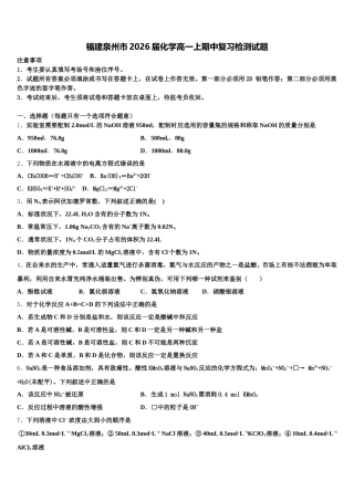 福建泉州市2026届化学高一上期中复习检测试题含解析
