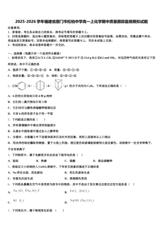 2025-2026学年福建省厦门市松柏中学高一上化学期中质量跟踪监视模拟试题含解析