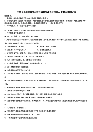 2025年福建省漳州市龙海程溪中学化学高一上期中统考试题含解析