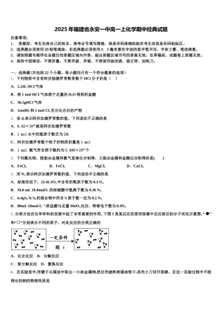 2025年福建省永安一中高一上化学期中经典试题含解析
