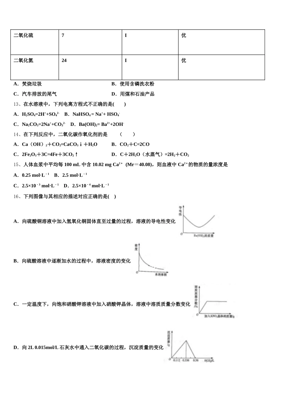 福建省莆田市仙游县枫亭中学2026届化学高一上期中综合测试模拟试题含解析_第3页