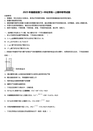 2025年福建省厦门一中化学高一上期中联考试题含解析