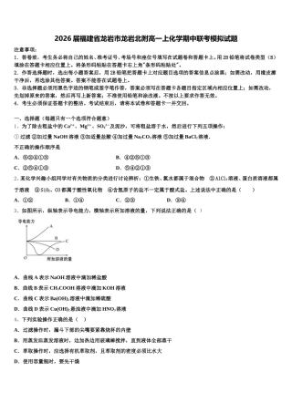 2026届福建省龙岩市龙岩北附高一上化学期中联考模拟试题含解析