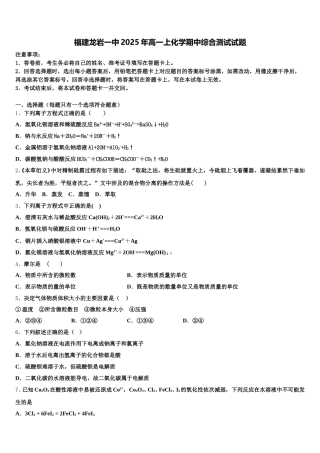 福建龙岩一中2025年高一上化学期中综合测试试题含解析
