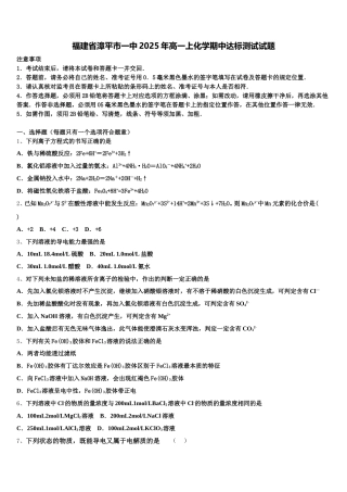 福建省漳平市一中2025年高一上化学期中达标测试试题含解析