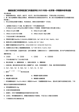 福建省厦门市思明区厦门外国语学校2025年高一化学第一学期期中统考试题含解析