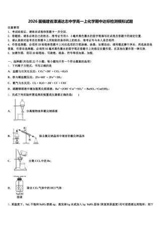2026届福建省漳浦达志中学高一上化学期中达标检测模拟试题含解析