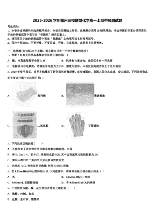 2025-2026学年福州三校联盟化学高一上期中预测试题含解析