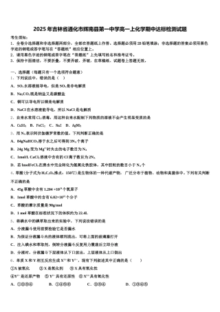 2025年吉林省通化市辉南县第一中学高一上化学期中达标检测试题含解析