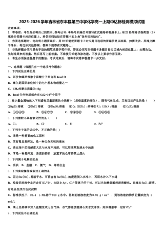 2025-2026学年吉林省东丰县第三中学化学高一上期中达标检测模拟试题含解析