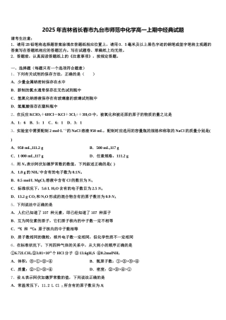 2025年吉林省长春市九台市师范中化学高一上期中经典试题含解析