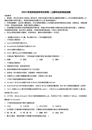 2025年吉林省吉林市化学高一上期中达标测试试题含解析