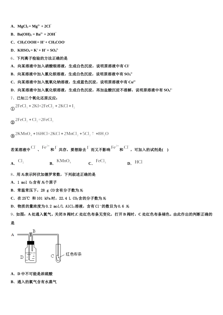 2025-2026学年吉林省白山市长白实验中学化学高一上期中监测试题含解析_第2页