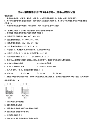 吉林长春外国语学校2025年化学高一上期中达标测试试题含解析