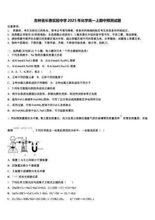 吉林省长春实验中学2025年化学高一上期中预测试题含解析