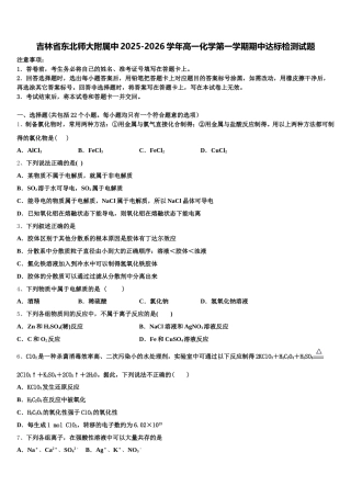 吉林省东北师大附属中2025-2026学年高一化学第一学期期中达标检测试题含解析