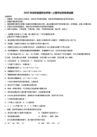 2025年吉林省盟校化学高一上期中达标检测试题含解析