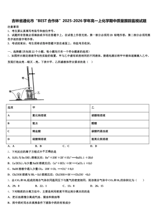 吉林省通化市“BEST合作体”2025-2026学年高一上化学期中质量跟踪监视试题含解析