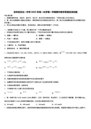 吉林省吉化一中学2025年高一化学第一学期期中教学质量检测试题含解析