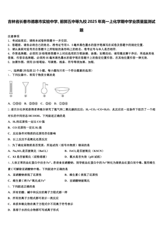 吉林省长春市德惠市实验中学、前郭五中等九校2025年高一上化学期中学业质量监测试题含解析