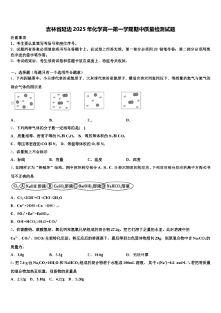 吉林省延边2025年化学高一第一学期期中质量检测试题含解析