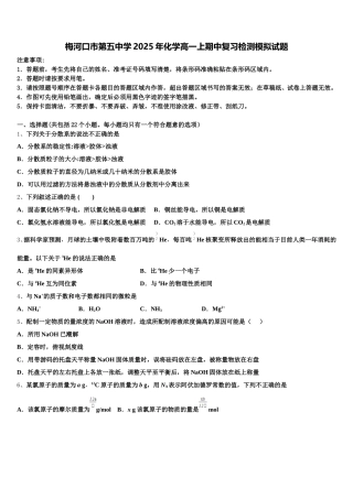 梅河口市第五中学2025年化学高一上期中复习检测模拟试题含解析