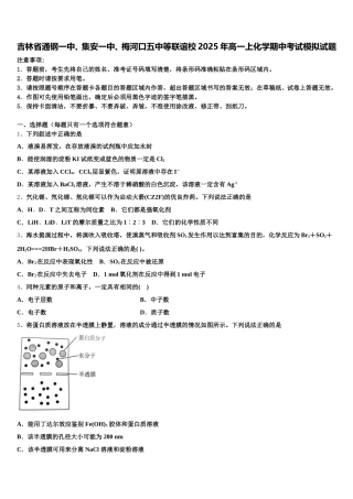 吉林省通钢一中、集安一中、梅河口五中等联谊校2025年高一上化学期中考试模拟试题含解析