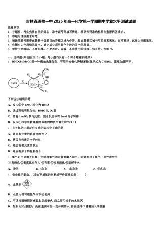 吉林省通榆一中2025年高一化学第一学期期中学业水平测试试题含解析