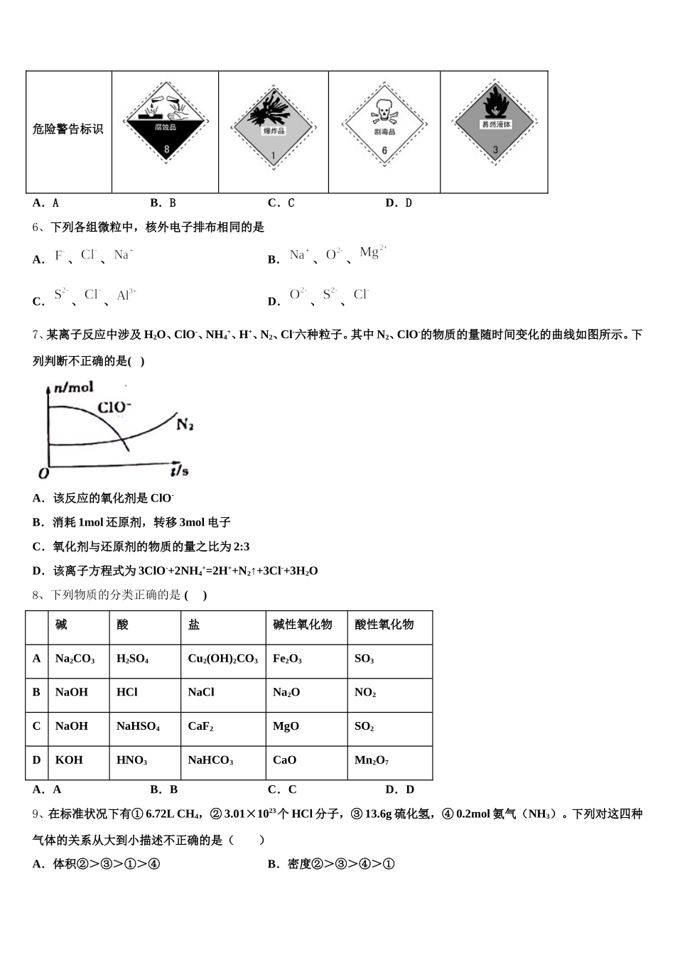 2026届吉林省梅河口市博文中学化学高一上期中学业质量监测试题含解析_第2页