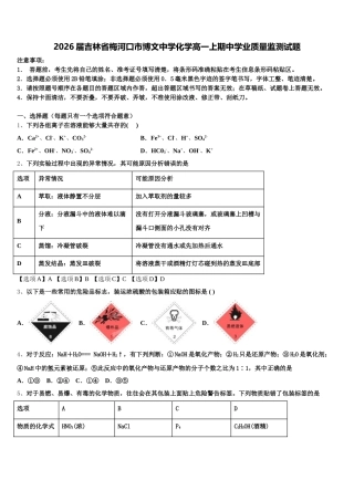 2026届吉林省梅河口市博文中学化学高一上期中学业质量监测试题含解析