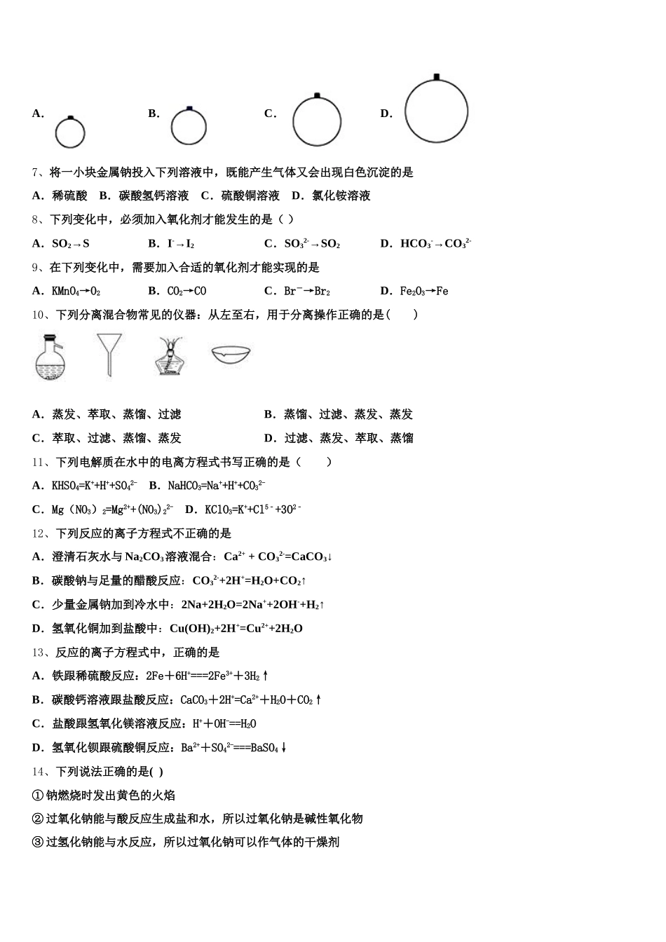 2026届吉林省松原市实验高级中学等三校化学高一上期中检测模拟试题含解析_第2页