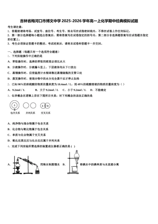 吉林省梅河口市博文中学2025-2026学年高一上化学期中经典模拟试题含解析