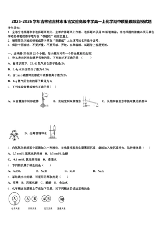2025-2026学年吉林省吉林市永吉实验高级中学高一上化学期中质量跟踪监视试题含解析