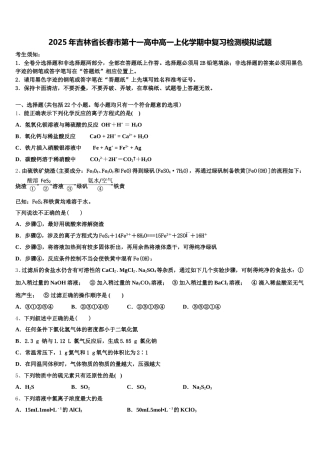 2025年吉林省长春市第十一高中高一上化学期中复习检测模拟试题含解析