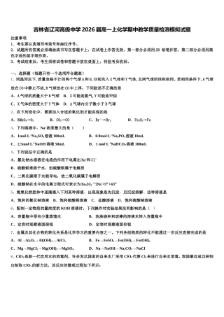吉林省辽河高级中学2026届高一上化学期中教学质量检测模拟试题含解析