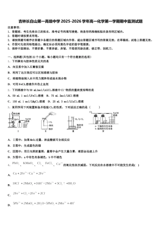吉林长白山第一高级中学2025-2026学年高一化学第一学期期中监测试题含解析