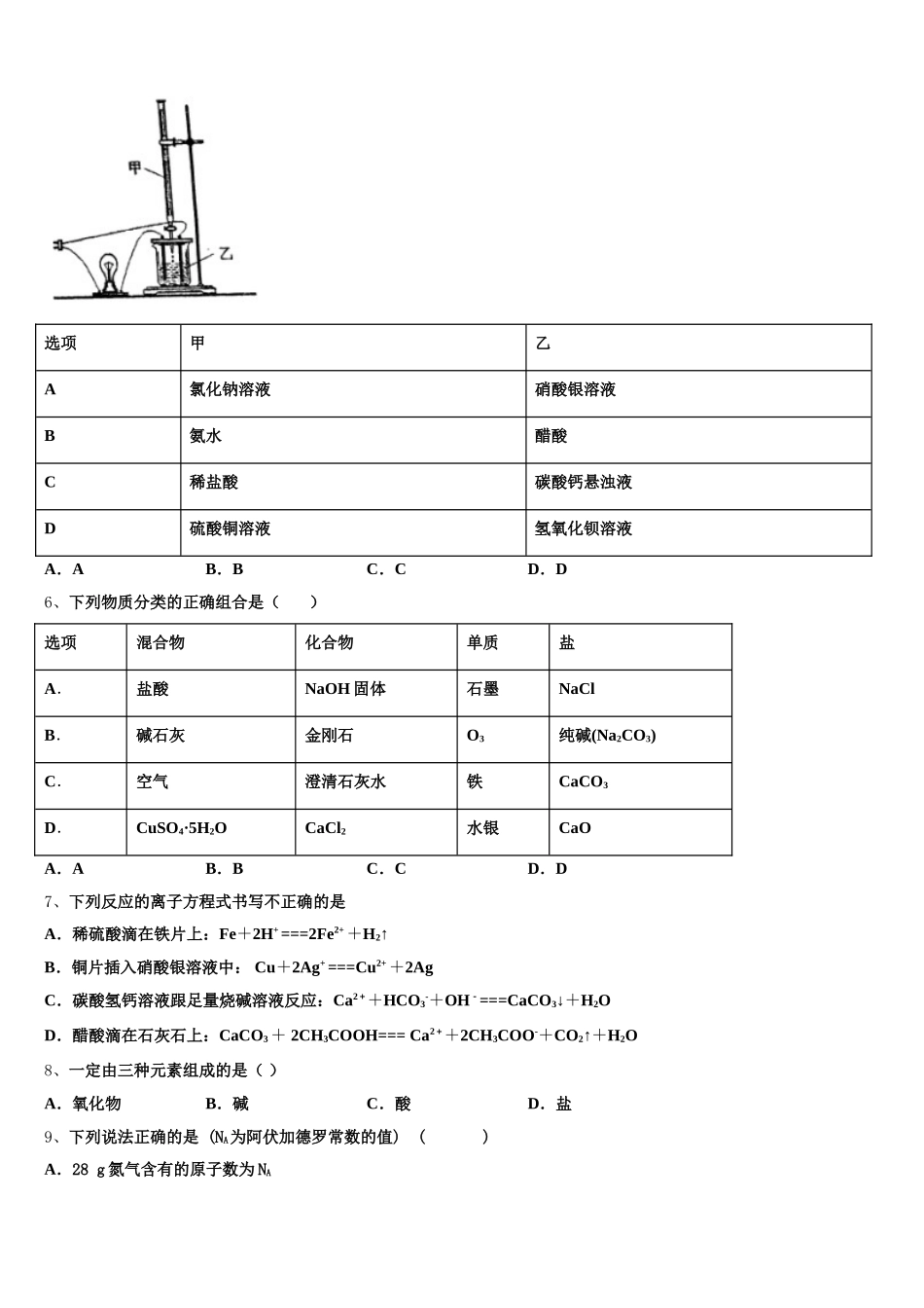 云南民族大学附属中学2026届化学高一上期中达标测试试题含解析_第2页