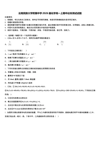 云南民族大学附属中学2026届化学高一上期中达标测试试题含解析