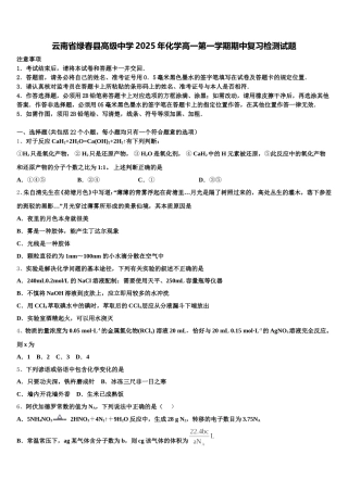 云南省绿春县高级中学2025年化学高一第一学期期中复习检测试题含解析