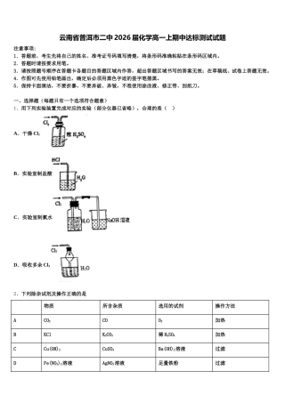 云南省普洱市二中2026届化学高一上期中达标测试试题含解析