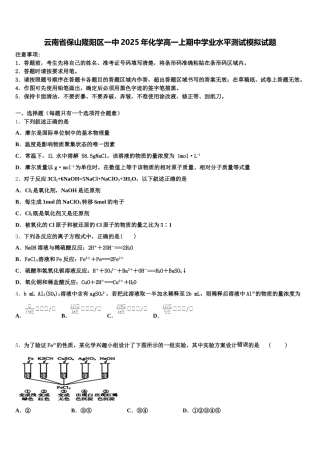 云南省保山隆阳区一中2025年化学高一上期中学业水平测试模拟试题含解析