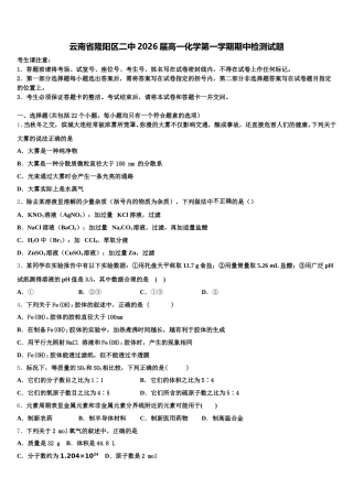 云南省隆阳区二中2026届高一化学第一学期期中检测试题含解析