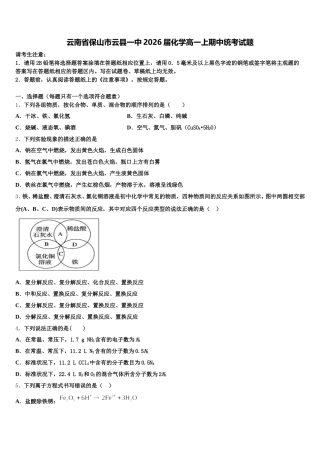 云南省保山市云县一中2026届化学高一上期中统考试题含解析