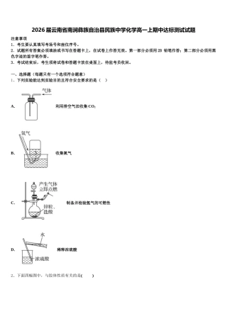 2026届云南省南涧彝族自治县民族中学化学高一上期中达标测试试题含解析