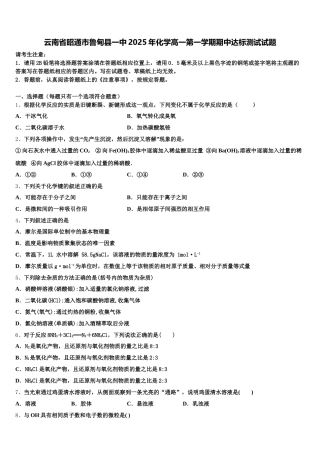 云南省昭通市鲁甸县一中2025年化学高一第一学期期中达标测试试题含解析
