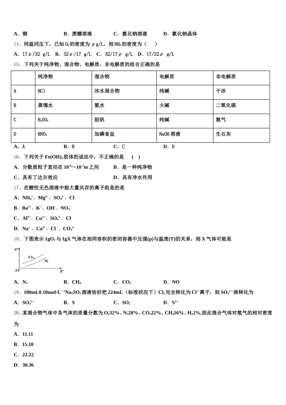 云南省昭通市鲁甸县一中2026届化学高一第一学期期中达标测试试题含解析_第3页