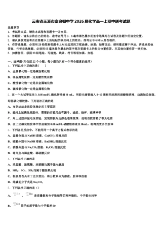 云南省玉溪市富良棚中学2026届化学高一上期中联考试题含解析